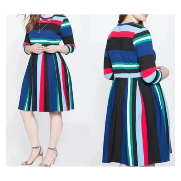 ELOQUII Opposing Striped Knit Dress Womens Sz 16 Career Fit &amp; Flare Indie Retro