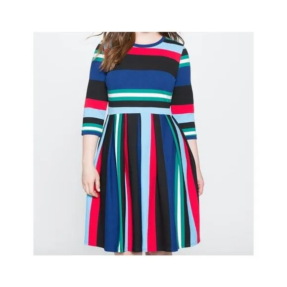 ELOQUII Opposing Striped Knit Dress Womens Sz 16 Career Fit &amp; Flare Indie Retro
