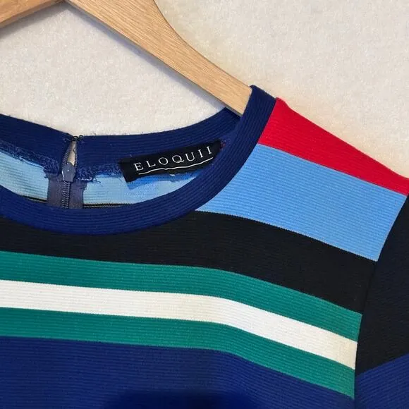 ELOQUII Opposing Striped Knit Dress Womens Sz 16 Career Fit &amp; Flare Indie Retro