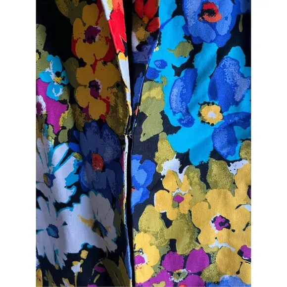Erin Womens Medium Black Floral Professional Jacket with Pockets Spring