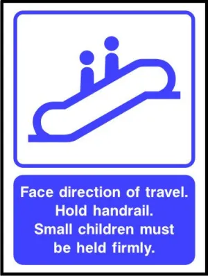 Face direction of travel Hold handrail sign