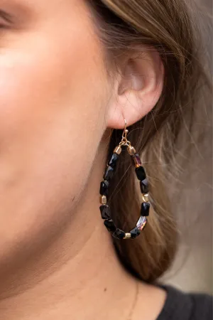 Faceted Teardrop Earrings - Black
