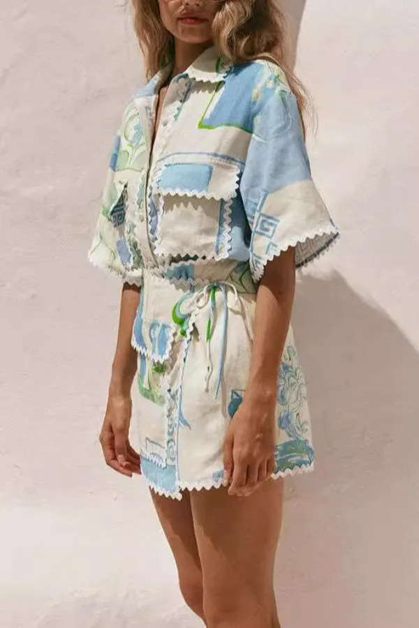 Fashionable and versatile lace print fashion Mini Dress