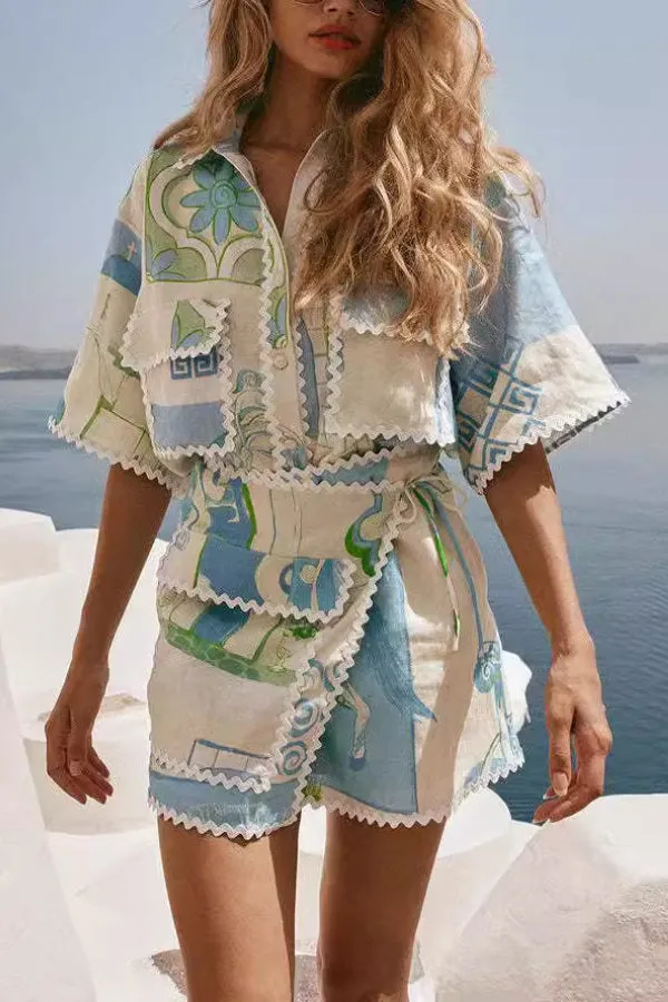 Fashionable and versatile lace print fashion Mini Dress