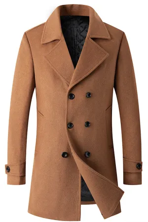 Fashionable double-breasted lapel mid-length woolen men's coat