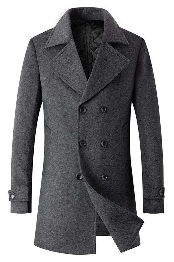Fashionable double-breasted lapel mid-length woolen men's coat