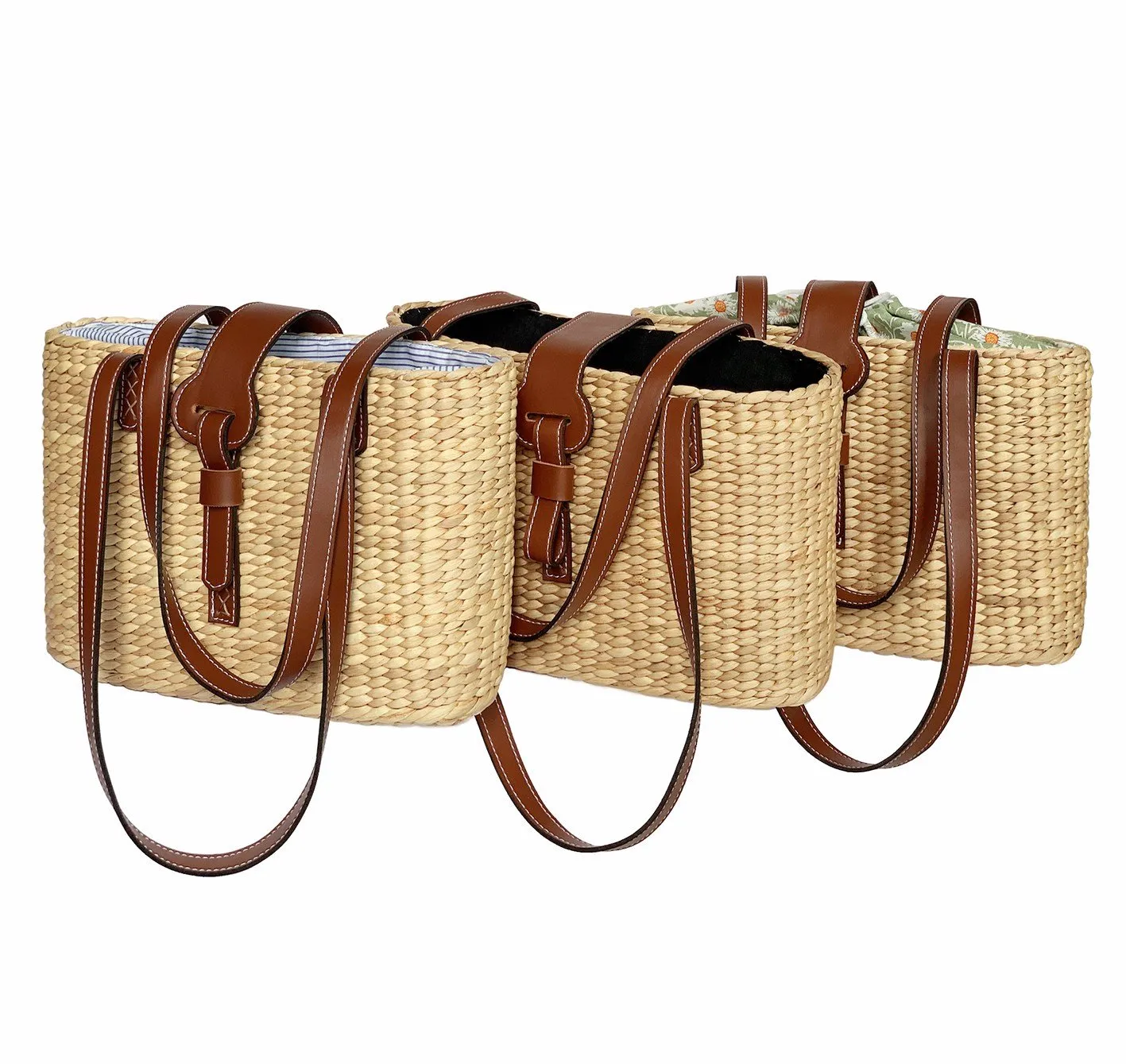 Fashionable Leather Handle Square Basket Bag, Handmade Bag