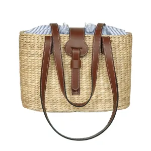 Fashionable Leather Handle Square Basket Bag, Handmade Bag
