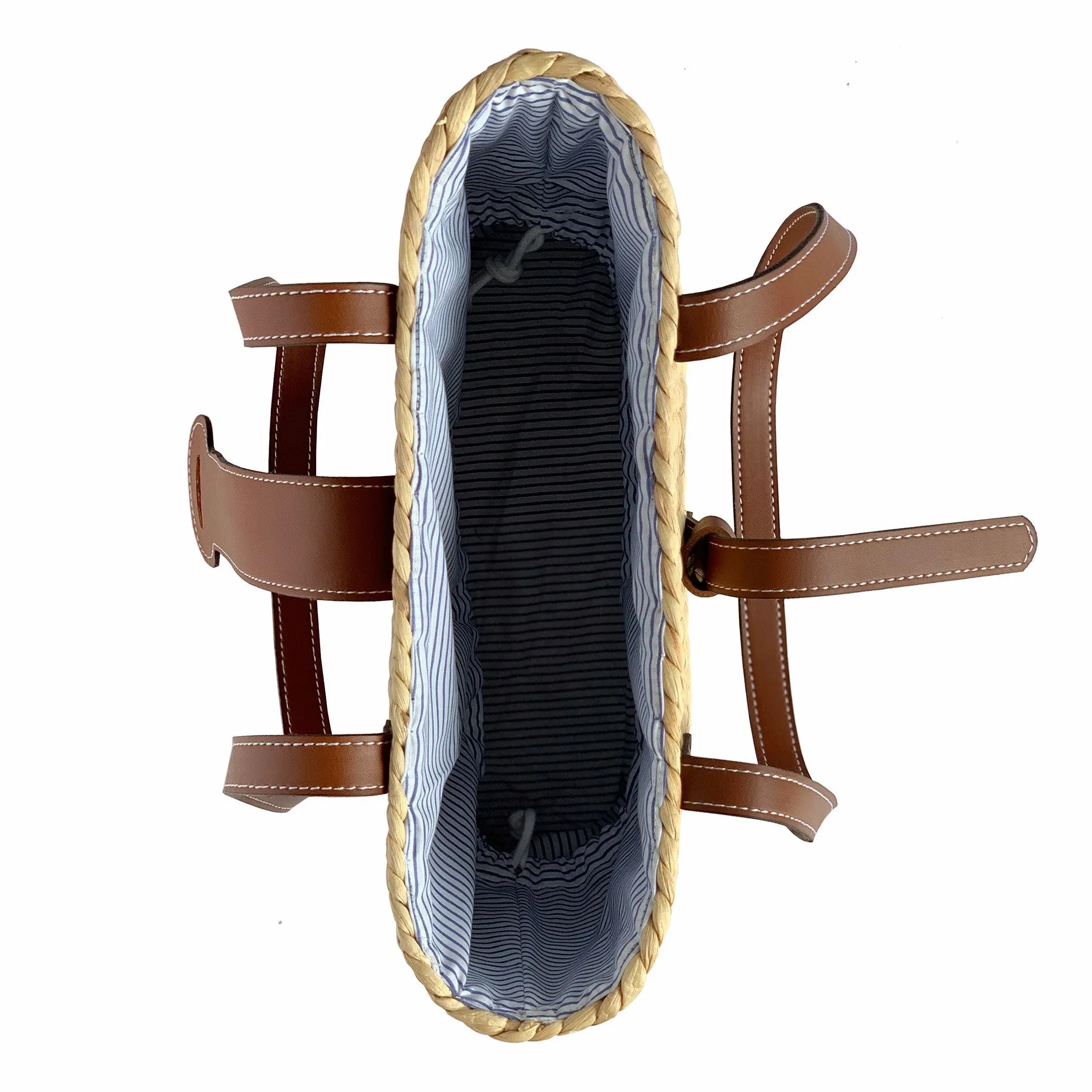 Fashionable Leather Handle Square Basket Bag, Handmade Bag