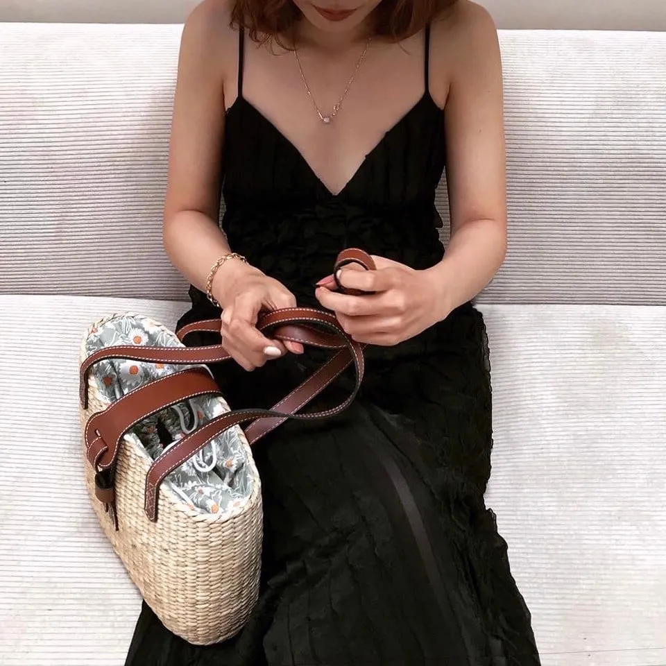 Fashionable Leather Handle Square Basket Bag, Handmade Bag