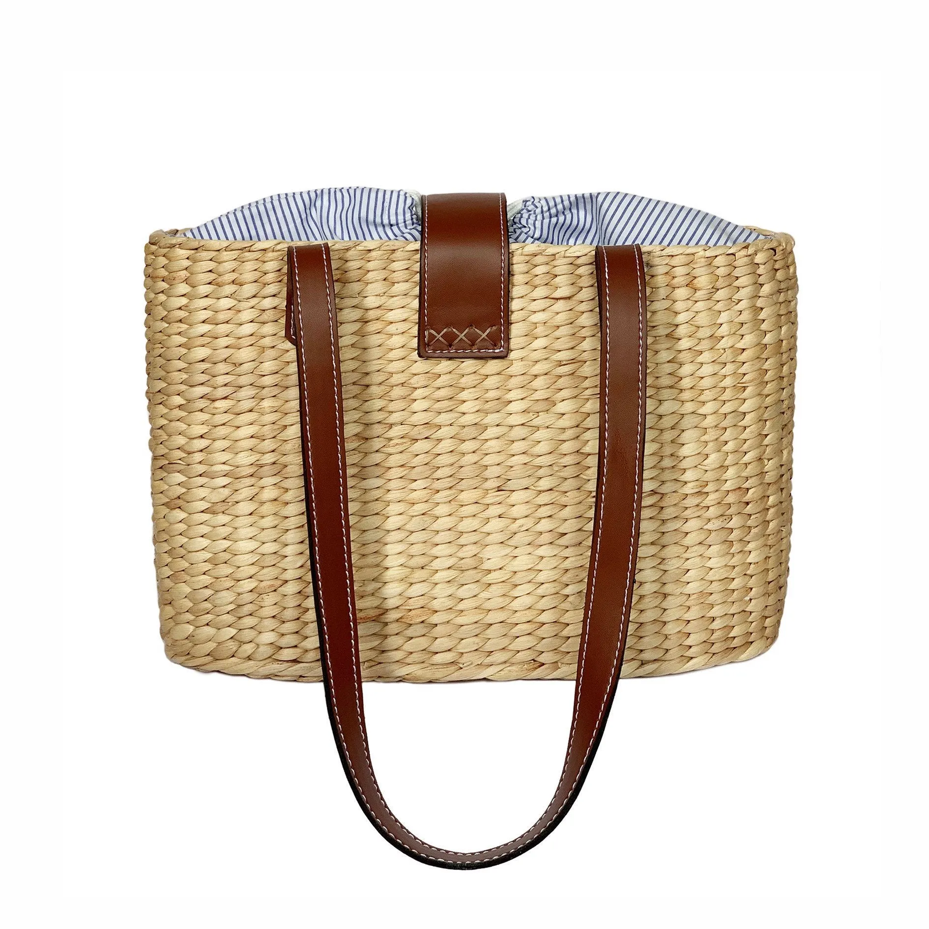 Fashionable Leather Handle Square Basket Bag, Handmade Bag