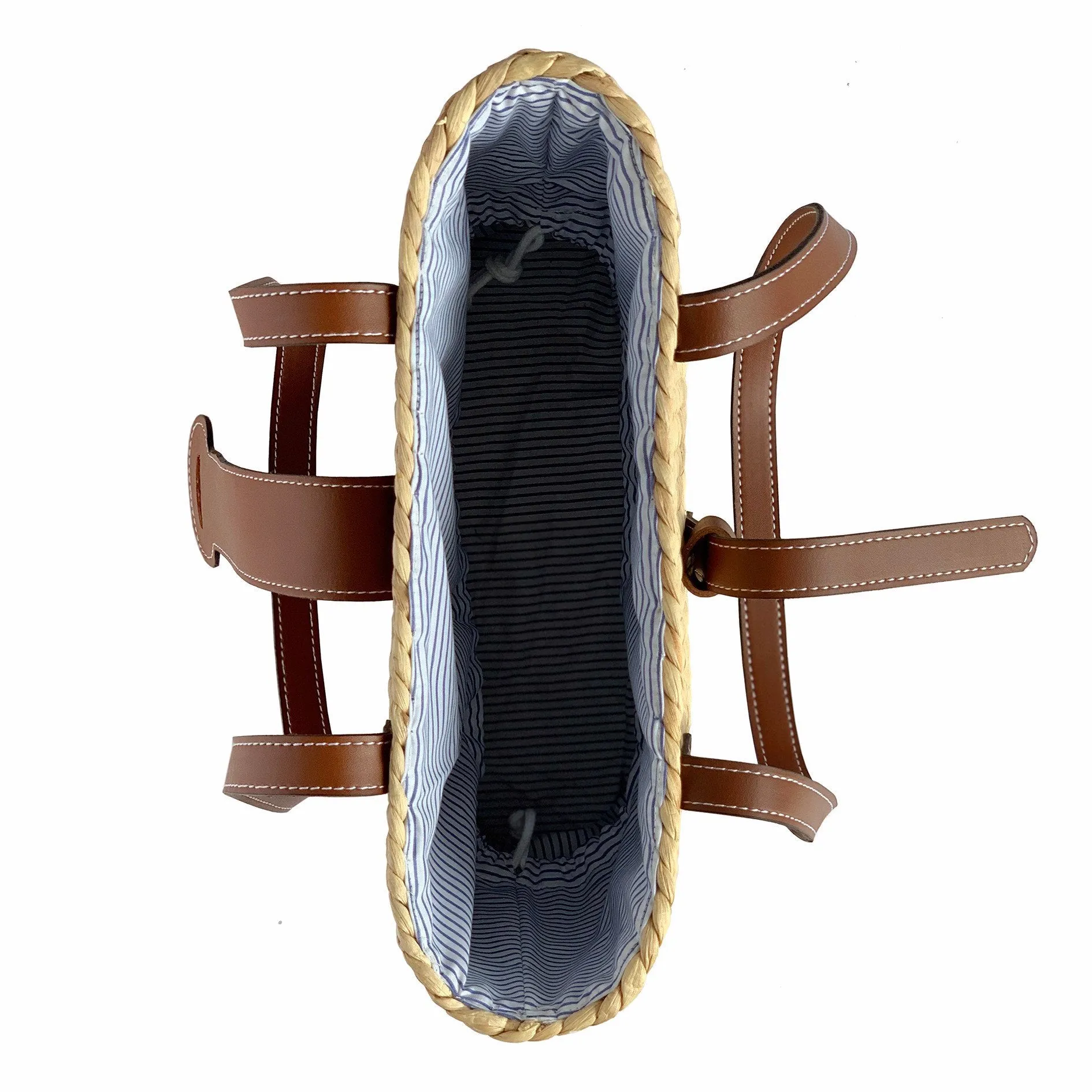 Fashionable Leather Handle Square Basket Bag, Handmade Bag