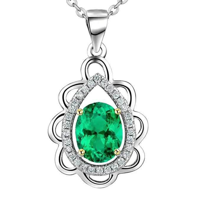 Fashionable Pear Shape Pendant Oval Green Emerald Gemstone