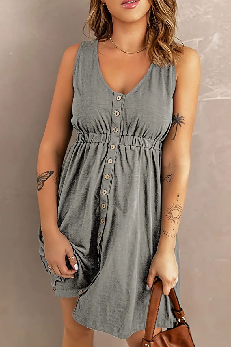 Fashionable V-Neck Button Down Dress