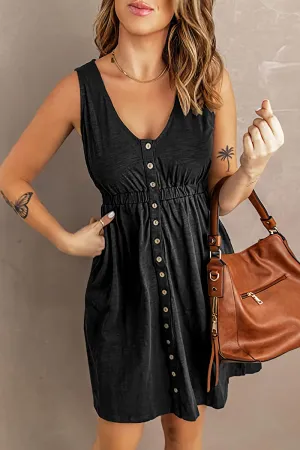Fashionable V-Neck Button Down Dress