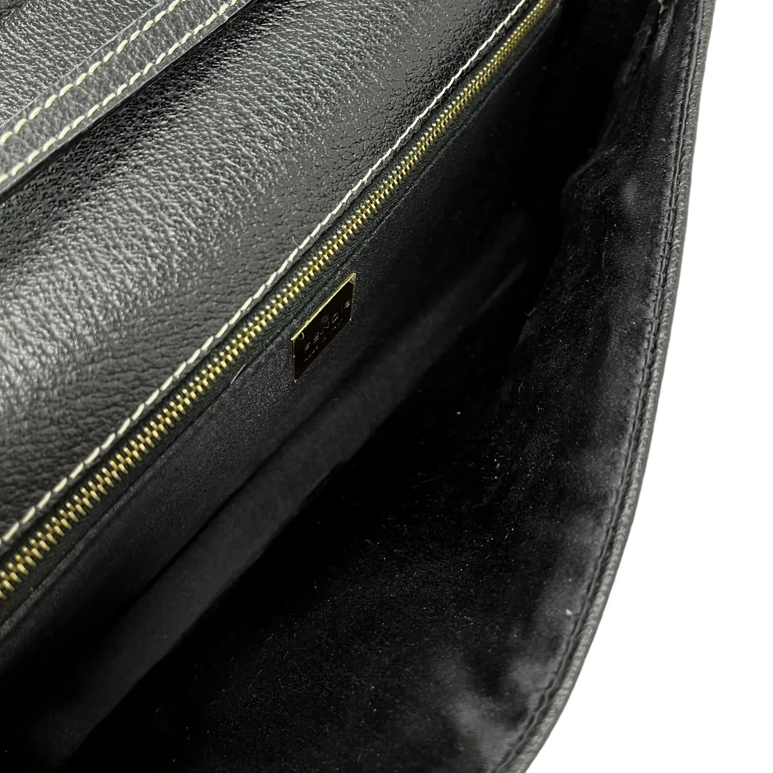 Fendi Black Leather Contrast Stitch Baguette