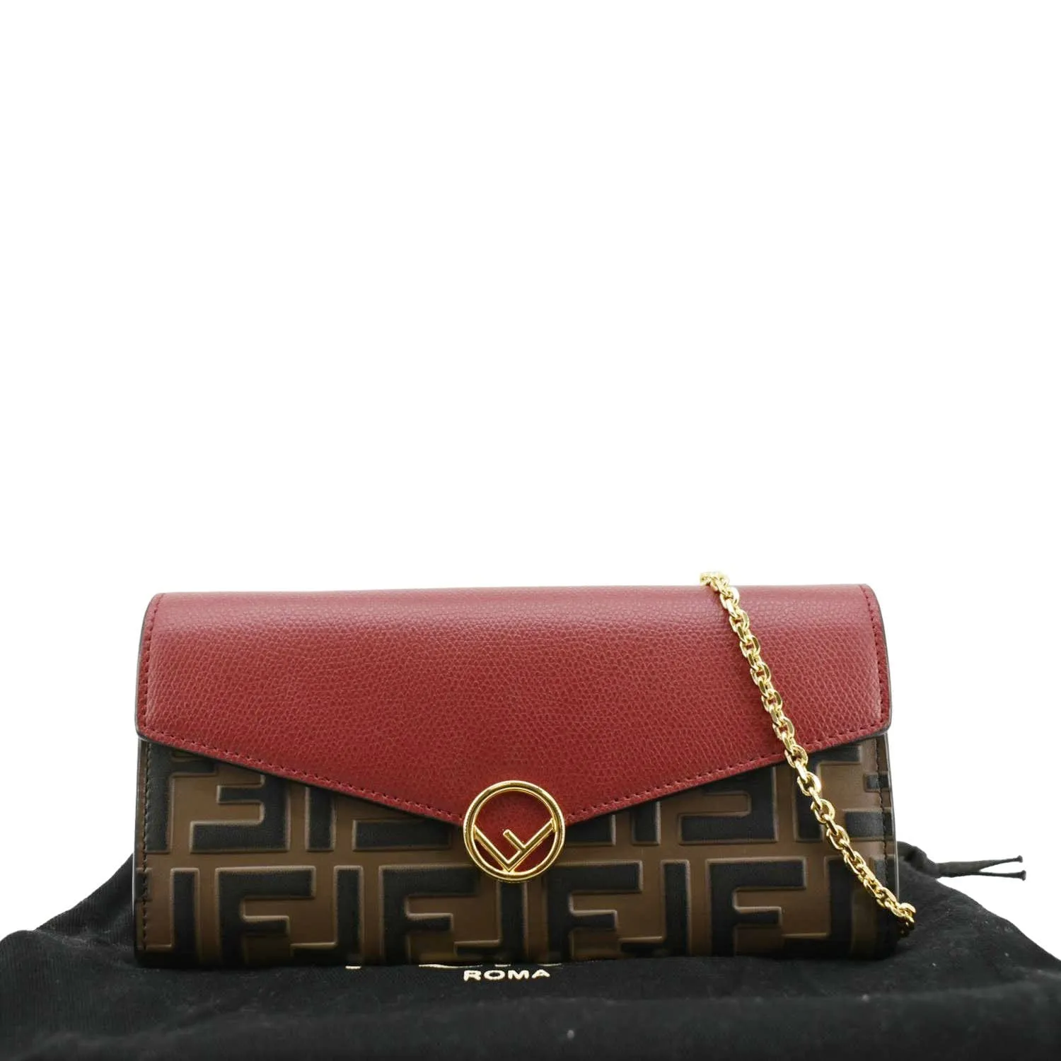 Fendi Vitello Cruise F Is Fendi Leather Continental Chain Wallet Red