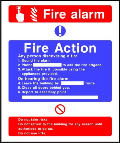 Fire Alarm fire action notice sign