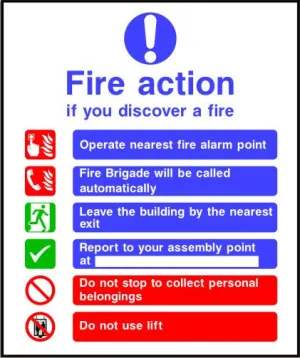 Fire brigade called automatically Do not use lifts Fire action sign