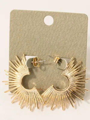 Flat Metallic Sunburst Hoop Earrings