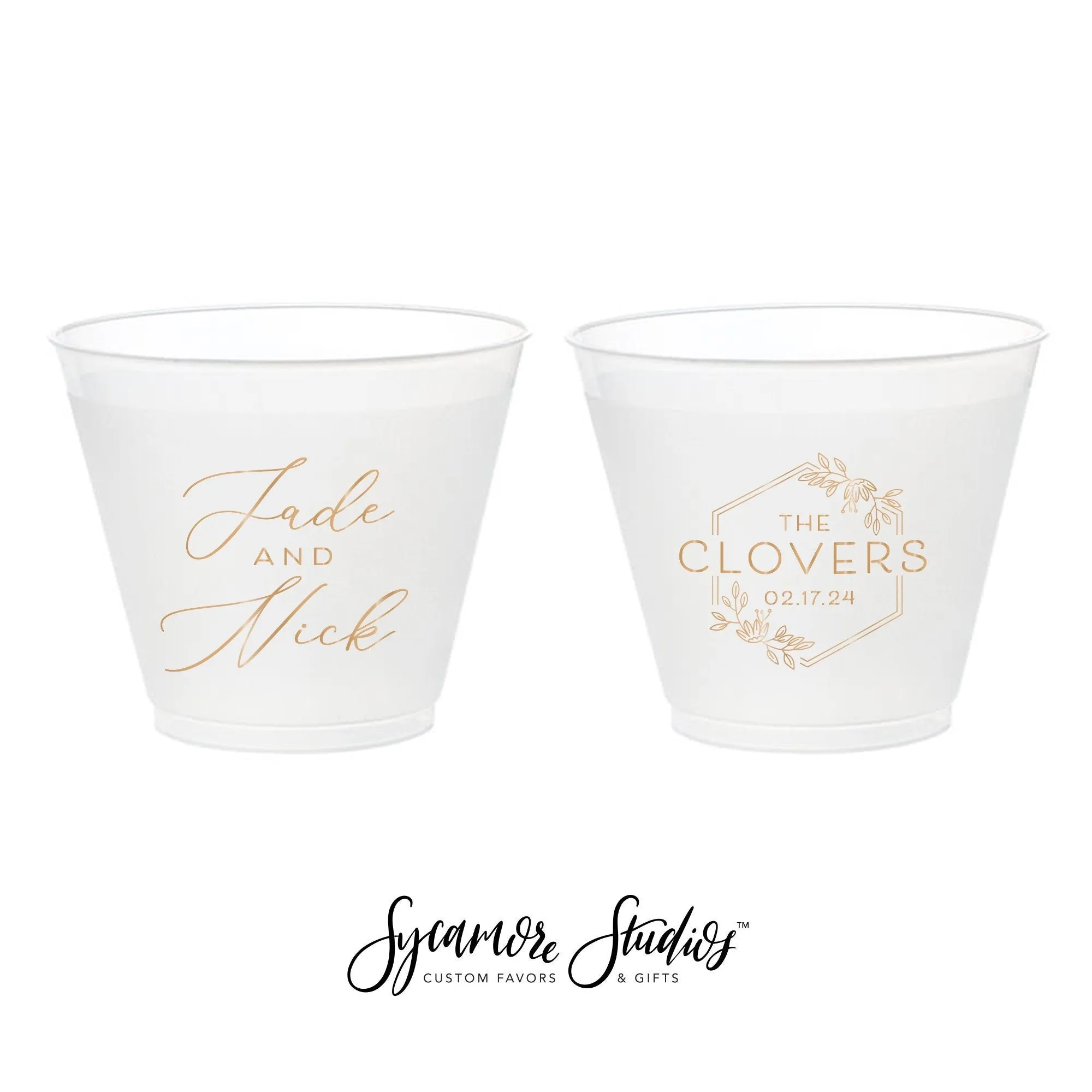 Floral Wreath Monogram - 9oz Frosted Unbreakable Plastic Cup #207