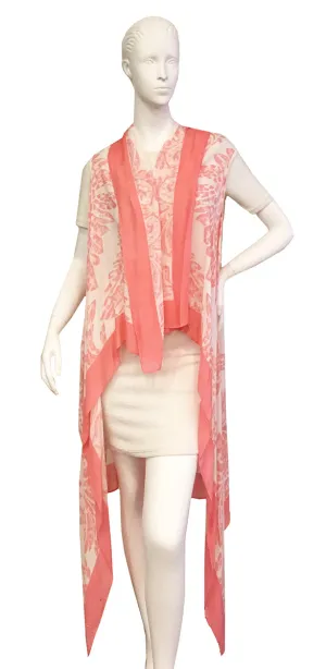 Florence Broadhurst Chandelier Tapestry Viscose Draping Vest: White/Coral