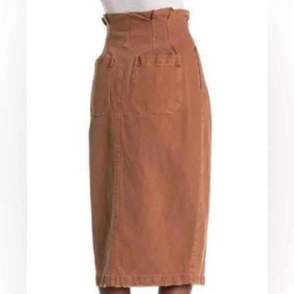Free People Savannah Belted Distressed Midi Skirt Size 27