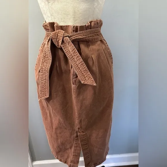 Free People Savannah Belted Distressed Midi Skirt Size 27