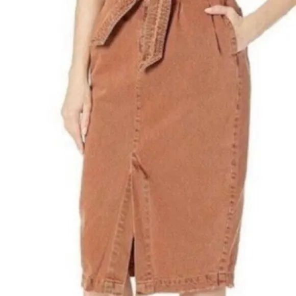 Free People Savannah Belted Distressed Midi Skirt Size 27