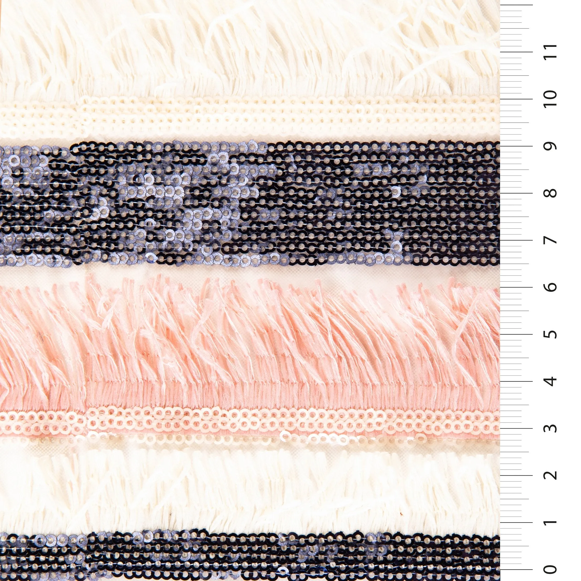 Fringed Line Design Sequin Thread Embroidered Fabric