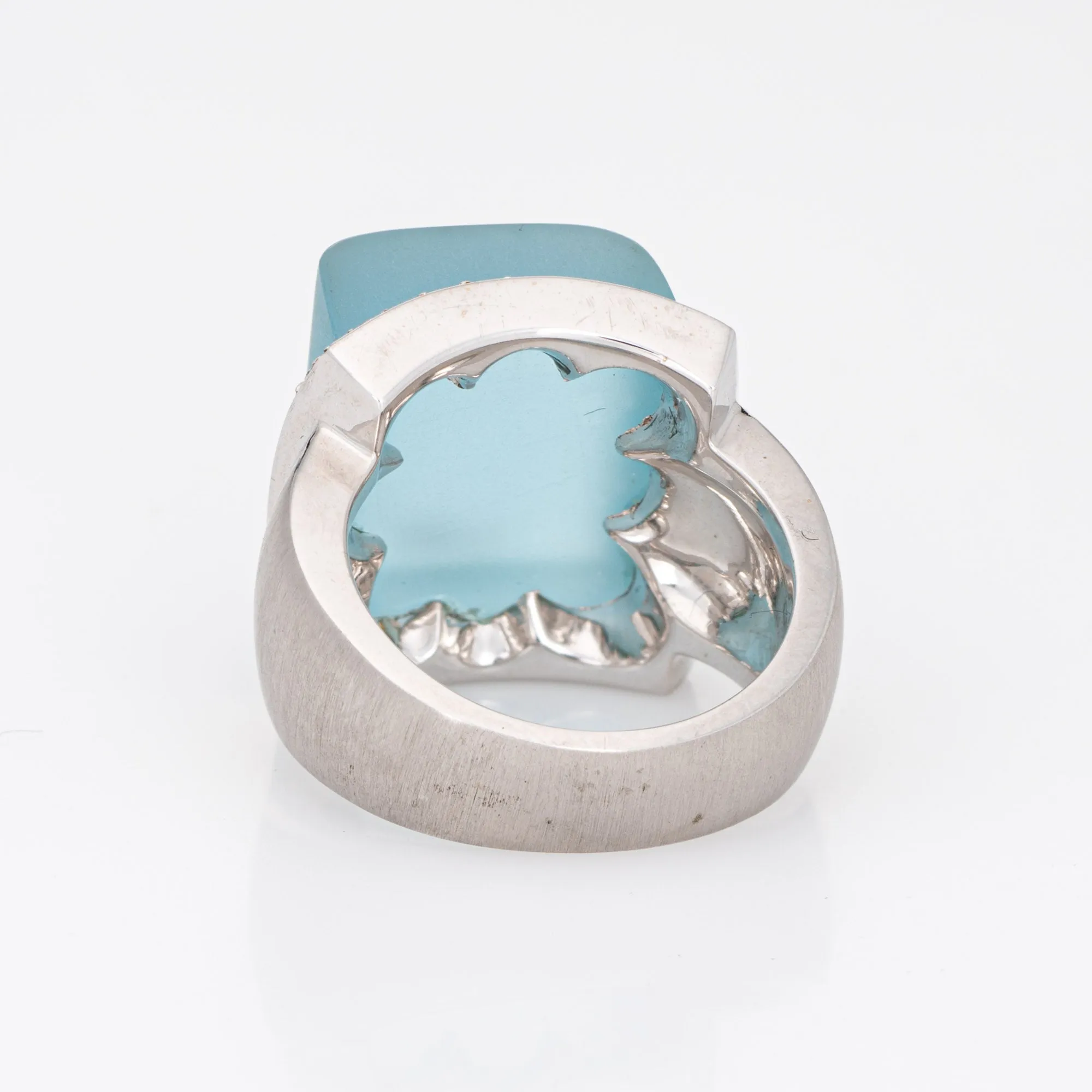 Frosted Blue Topaz Diamond Cube Ring Vintage 18k Gold Jewelry Satin Finish 6.25