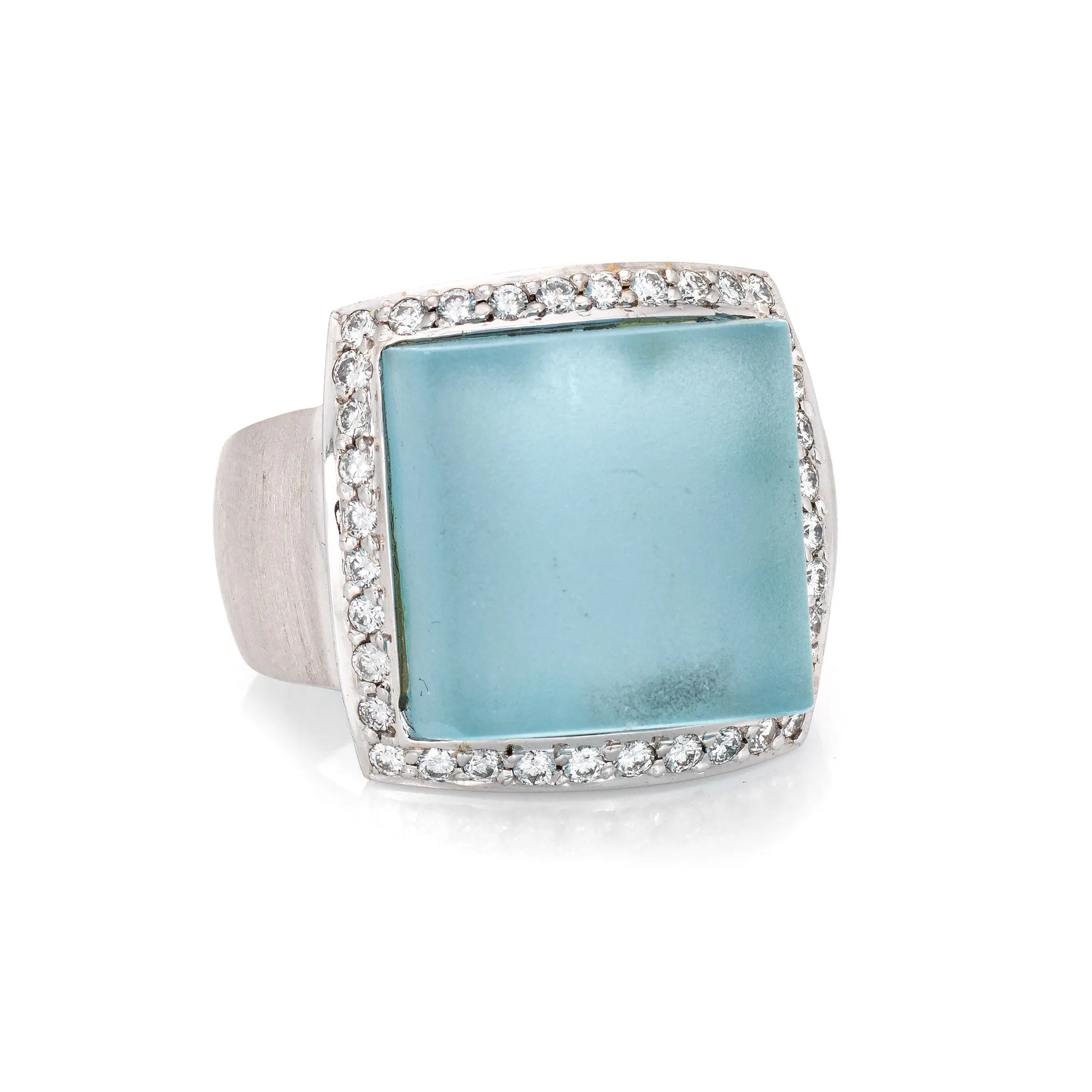 Frosted Blue Topaz Diamond Cube Ring Vintage 18k Gold Jewelry Satin Finish 6.25