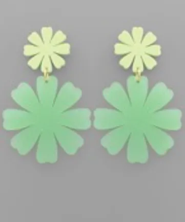 Frosted Double Daisy Acrylic Drop Earrings Mint Green