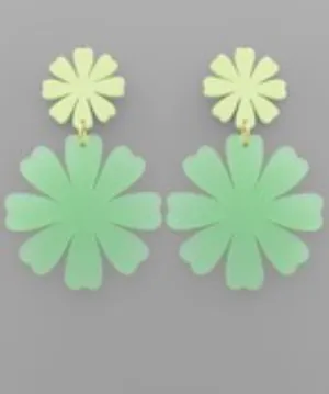 Frosted Double Daisy Acrylic Drop Earrings Mint Green
