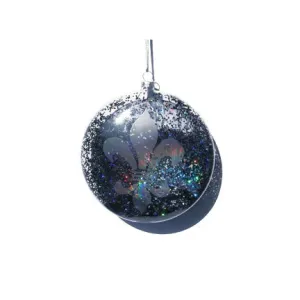 Frosted Fleur De Lis Blown Glass Ornament, Black
