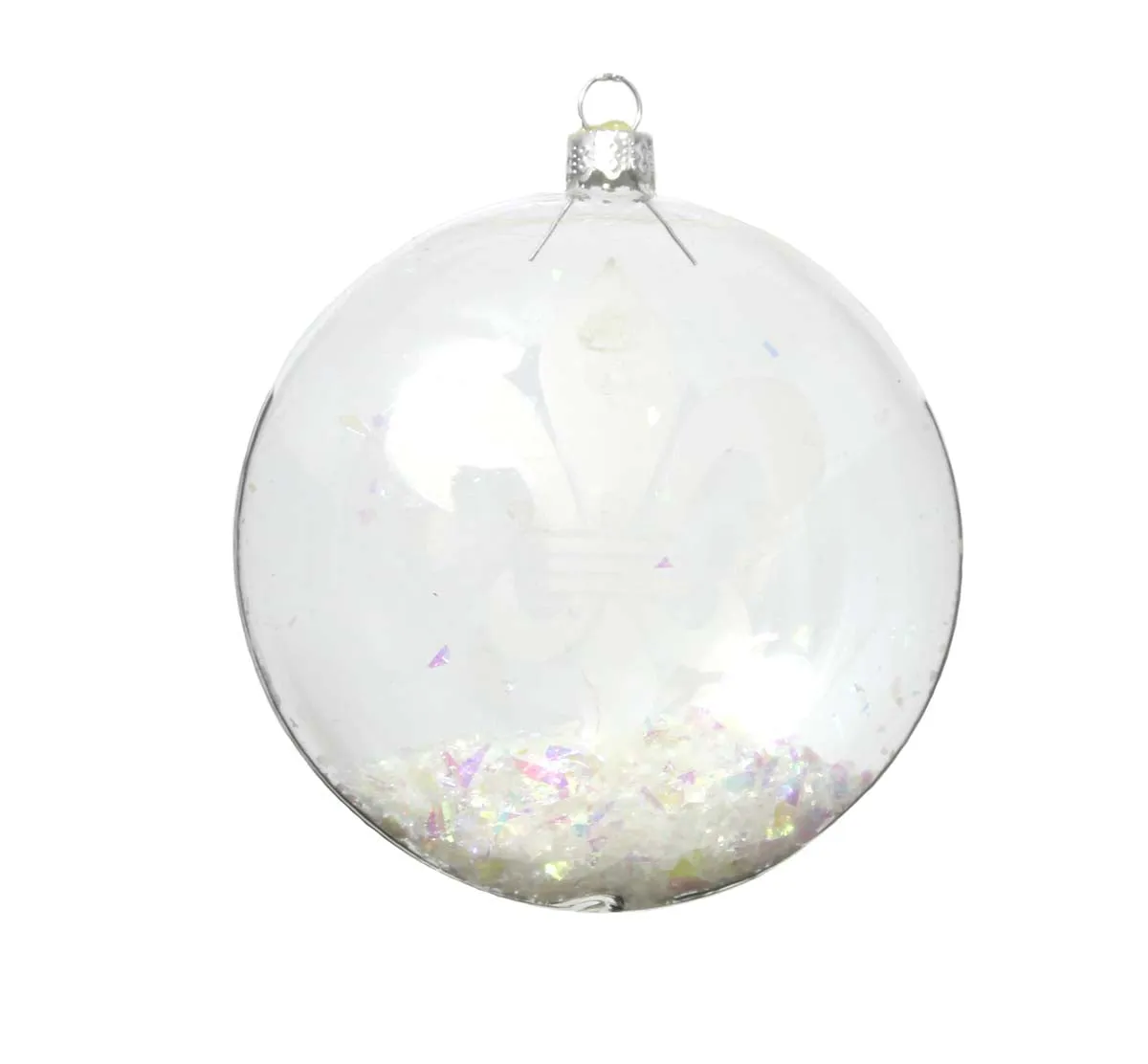 Frosted Fleur De Lis Blown Glass Ornament, Iridescent