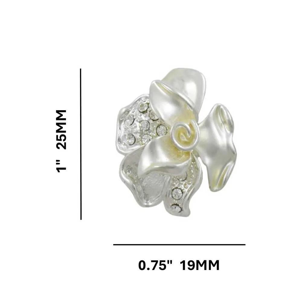 Frosted Silver-tone and Crystal Rose Pierced Earring - RSN619E