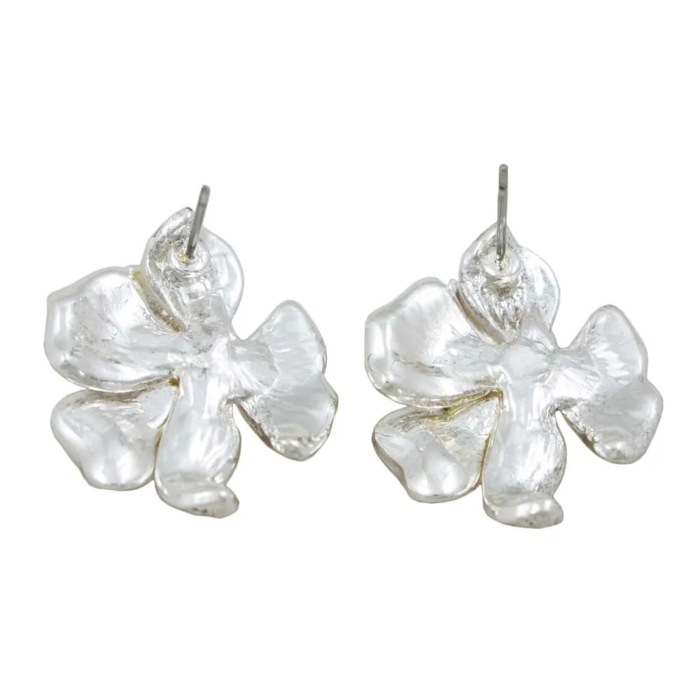 Frosted Silver-tone and Crystal Rose Pierced Earring - RSN619E