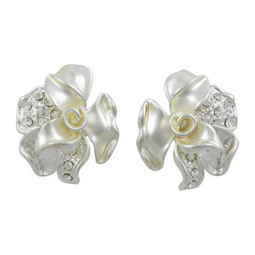 Frosted Silver-tone and Crystal Rose Pierced Earring - RSN619E