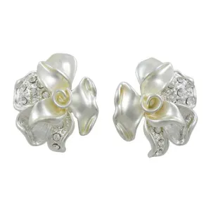Frosted Silver-tone and Crystal Rose Pierced Earring - RSN619E