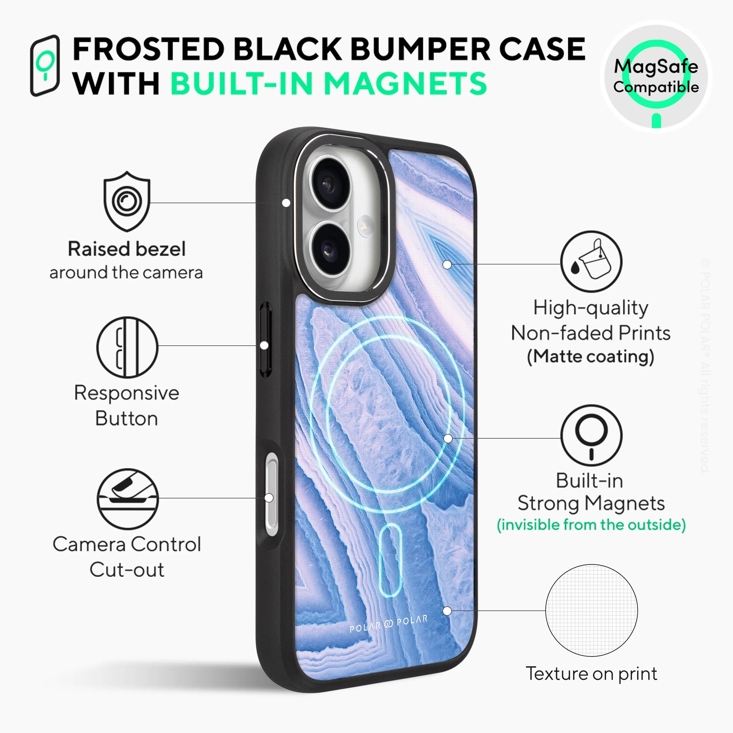 Frozen River - iPhone 16 Frosted Black Bumper MagSafe Case