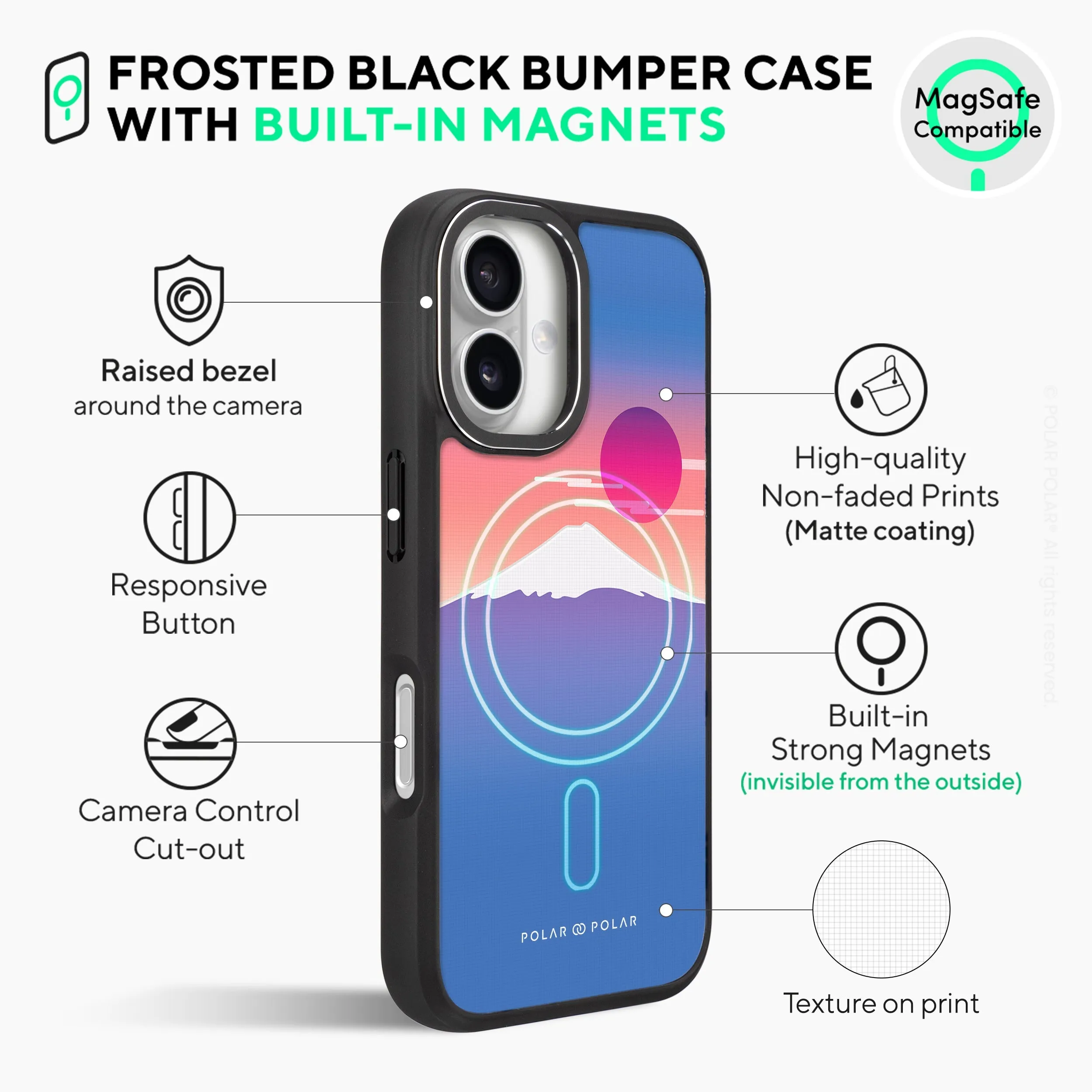 Fujisan Blue - iPhone 16 Plus Frosted Black Bumper MagSafe Case