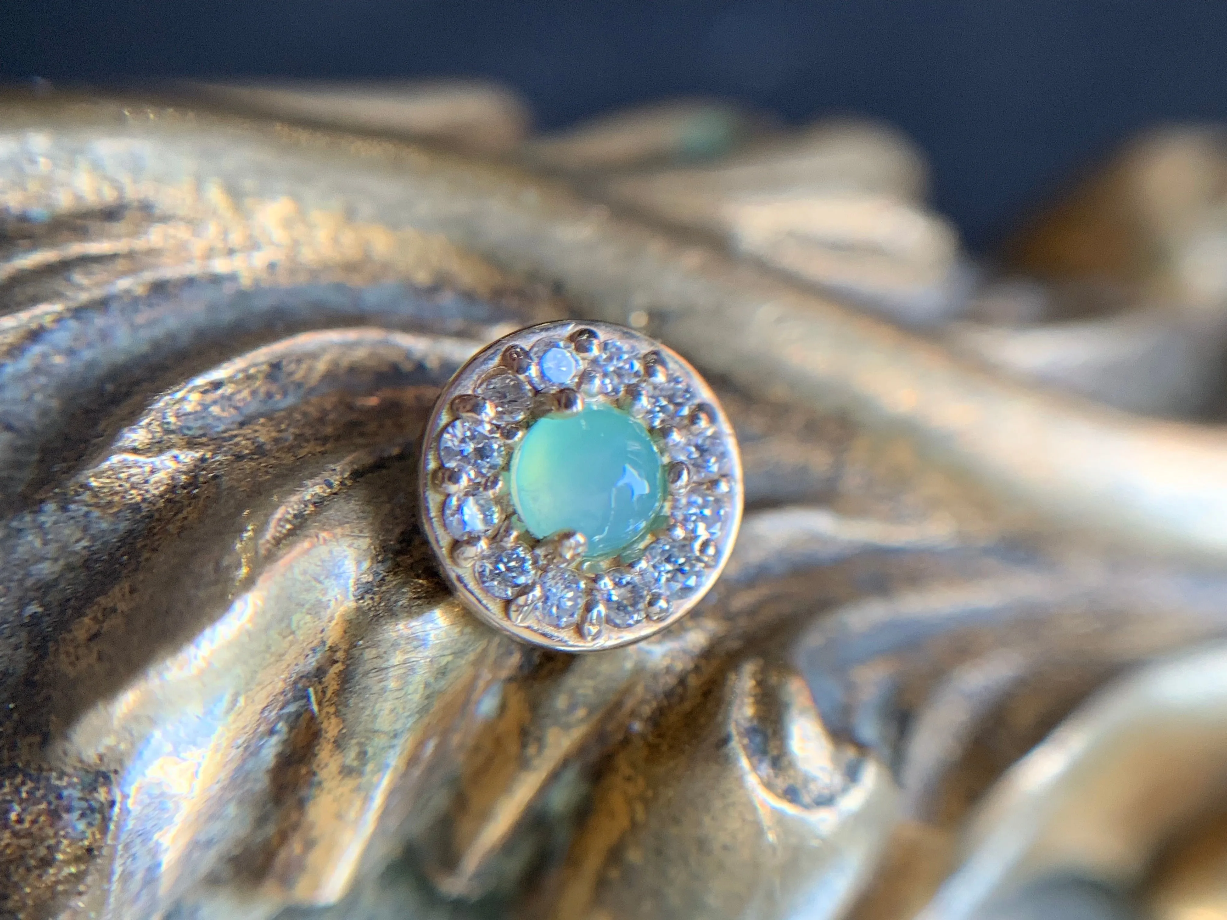 Genuine diamonds and chrysoprase halo - threaded