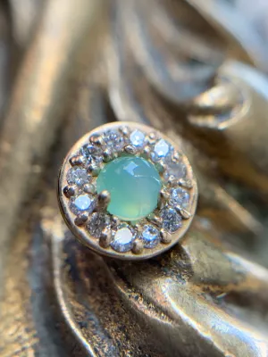 Genuine diamonds and chrysoprase halo - threaded
