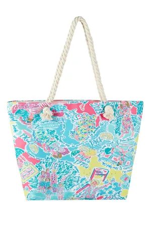 Girls Print Rope Strap Tote Bag Blue - Pack of 6