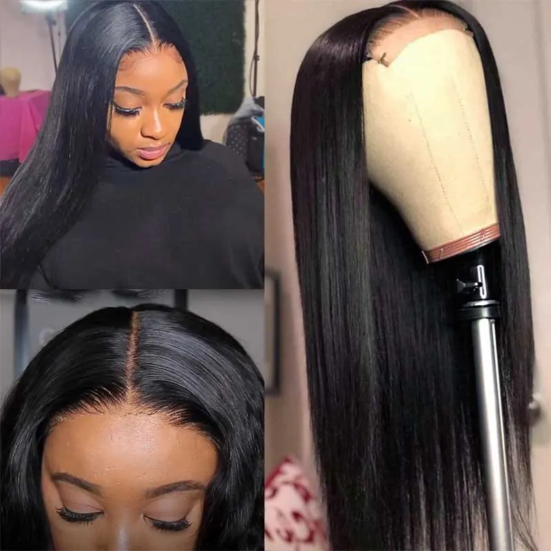 Glueless 6*6 Closure Wig Straight Brazilian Human Hair Ashiamry Natural Color