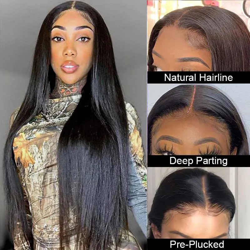 Glueless 6*6 Closure Wig Straight Brazilian Human Hair Ashiamry Natural Color