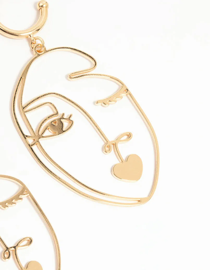 Gold Kissy Face Drop Earrings