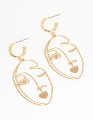 Gold Kissy Face Drop Earrings