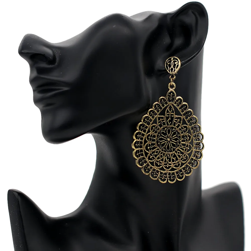 Gold Mosaic Pattern Teardrop Earrings